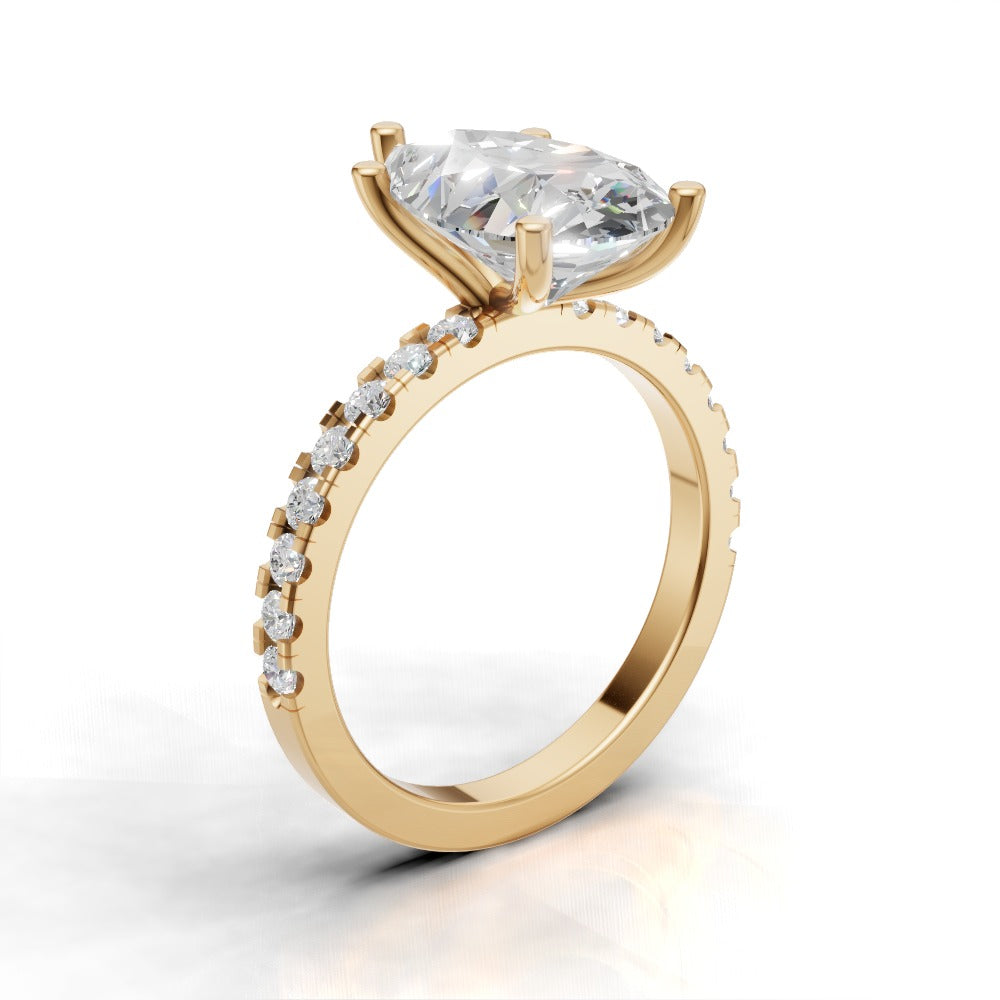 Brezza, 3ct pear lab grown diamond engagement ring, 1.8mm Pave, 5 Prongs, 18K yellow gold - ne