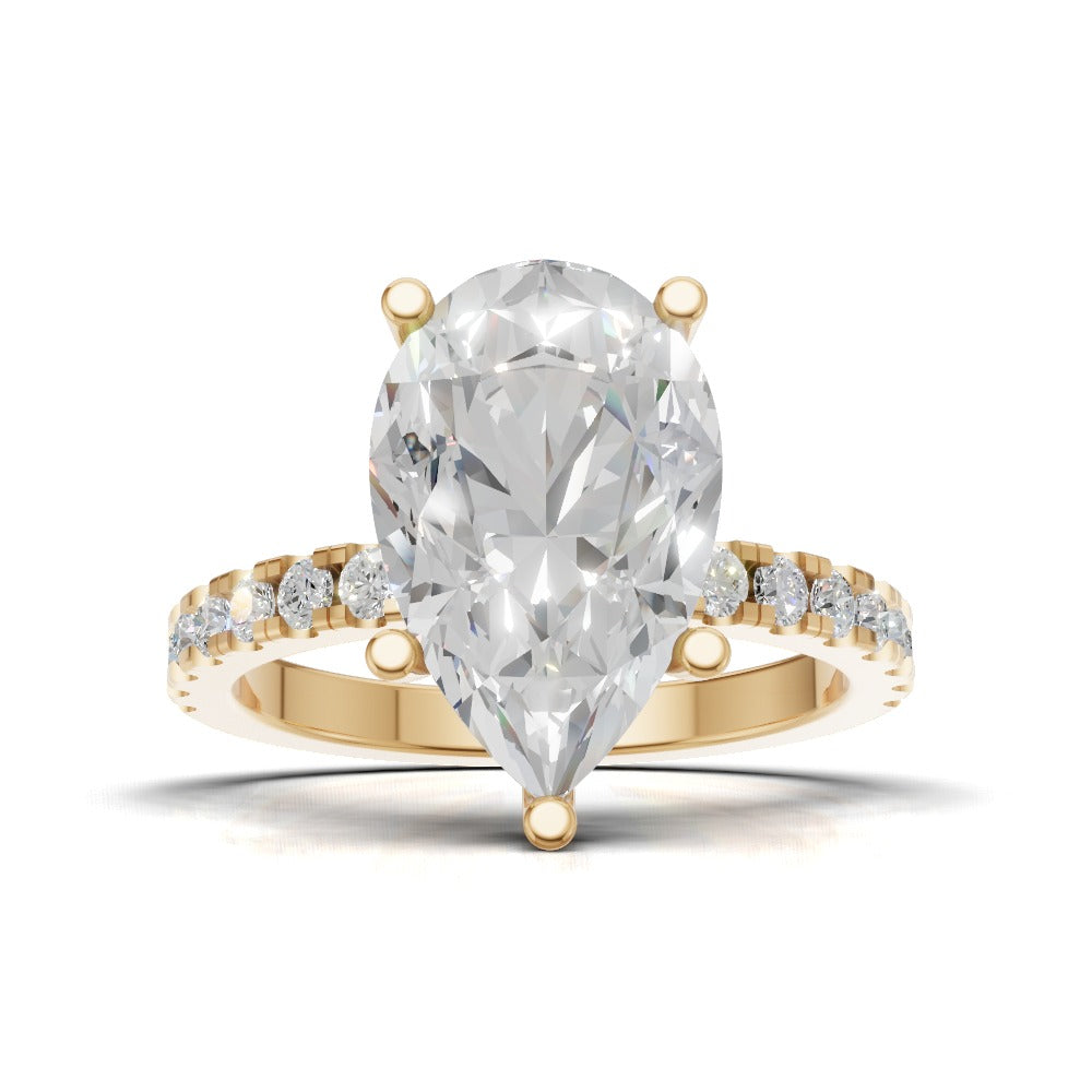 Brezza, 3ct pear lab grown diamond engagement ring, 1.8mm Pave, 5 Prongs, 18K yellow gold - view 4