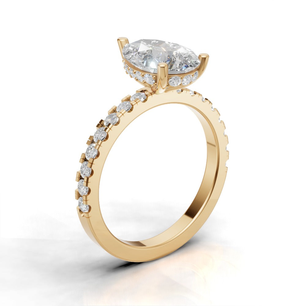 Sussurro, 2ct pear lab grown diamond engagement ring, 1.8mm Pave, Hidden Halo, 18K yellow gold - ne