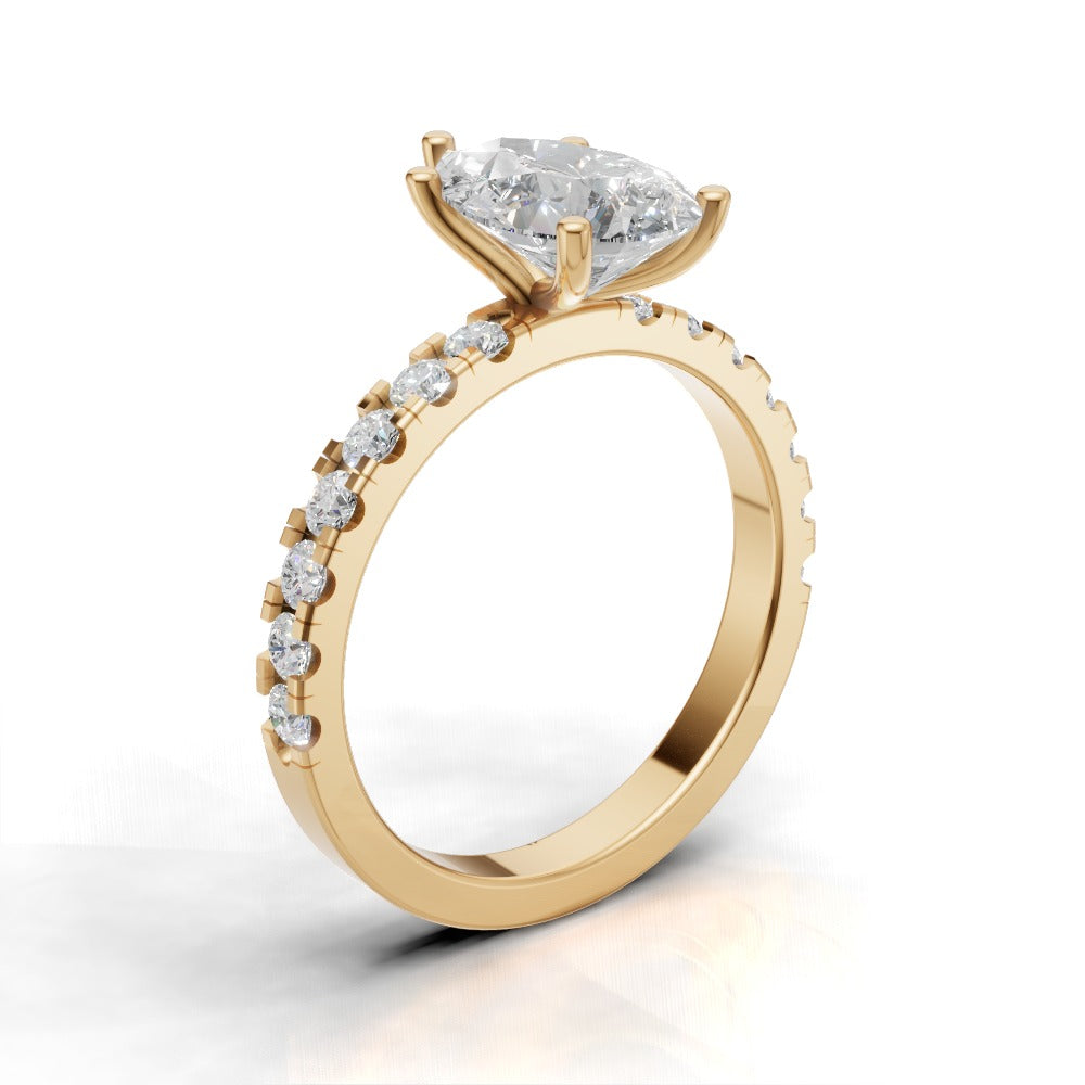 Corrente, 1.5ct pear lab grown diamond engagement ring, 2.0mm Pave, 5 Prongs, 18K yellow gold - ne