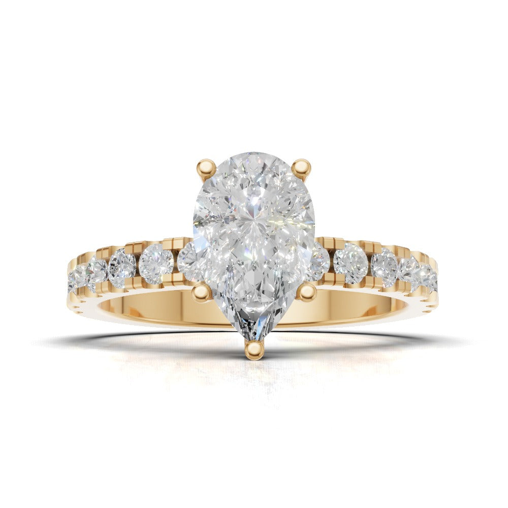 Corrente, 1ct pear lab grown diamond engagement ring, 2.0mm Pave, 5 Prongs, 18K yellow gold - view 4