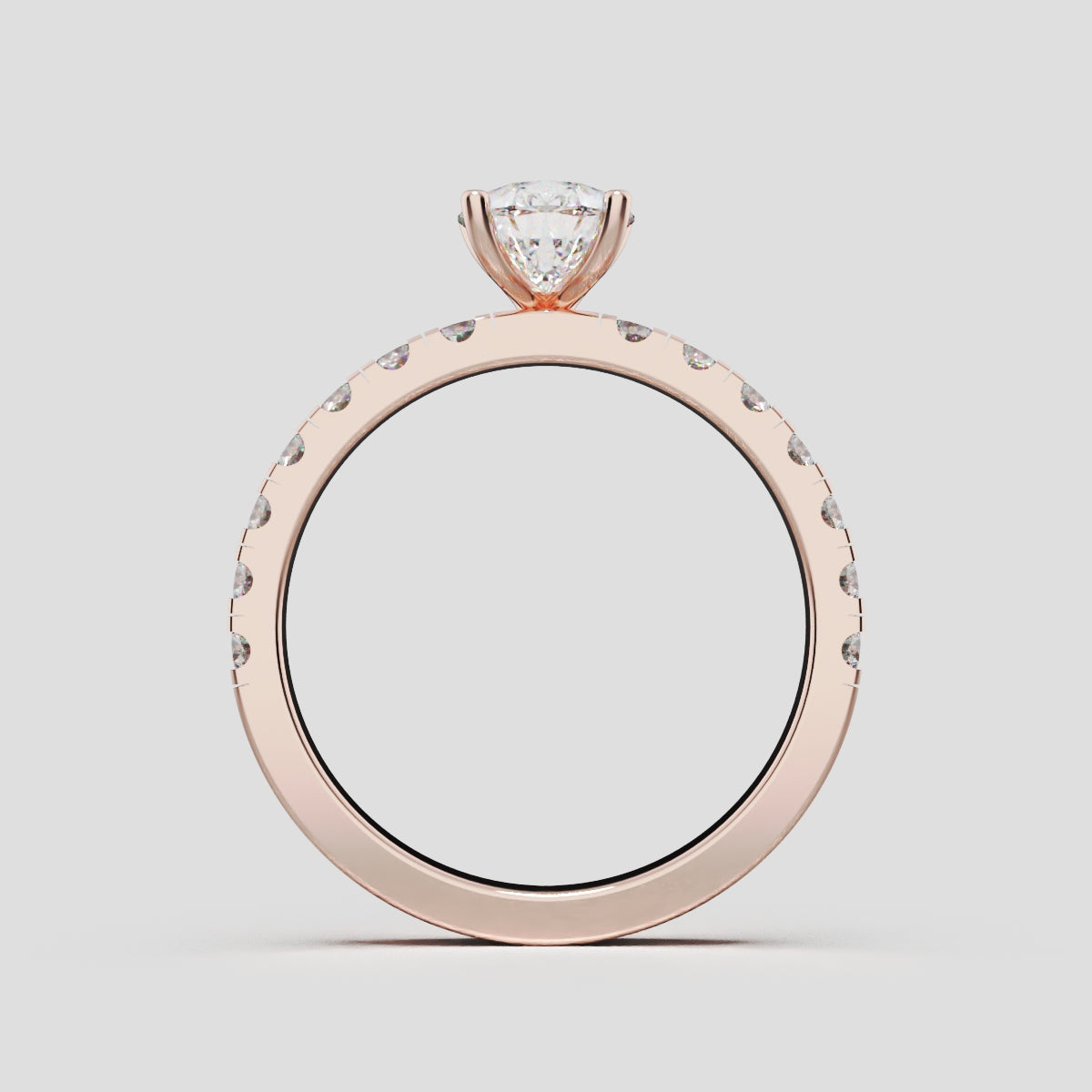 Corrente, 1ct pear lab grown diamond engagement ring, 2.0mm Pave, 5 Prongs, 18K rose gold - through finger