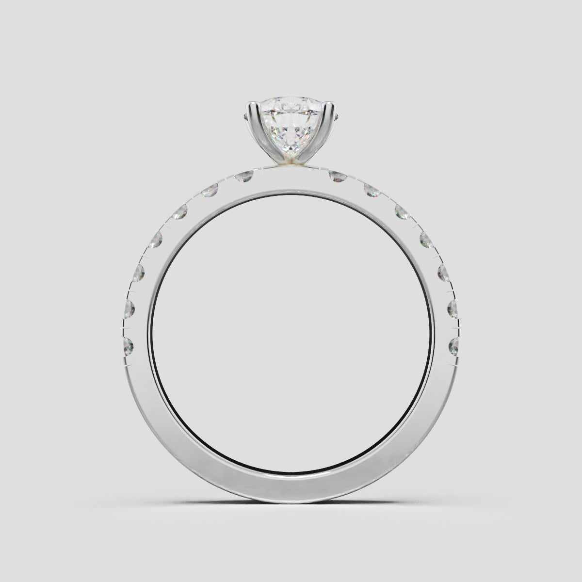 Corrente, 1ct pear lab grown diamond engagement ring, 2.0mm Pave, 5 Prongs, 18K white gold - through finger