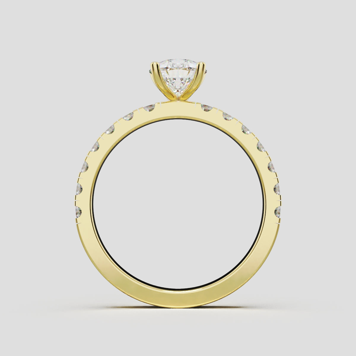 Corrente, 1ct pear lab grown diamond engagement ring, 2.0mm Pave, 5 Prongs, 18K yellow gold - through finger