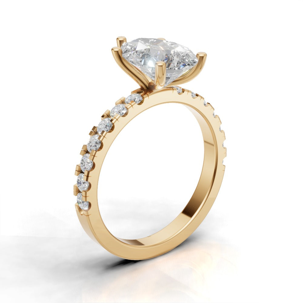 Corrente, 2ct pear lab grown diamond engagement ring, 2.0mm Pave, 5 Prongs, 18K yellow gold - ne