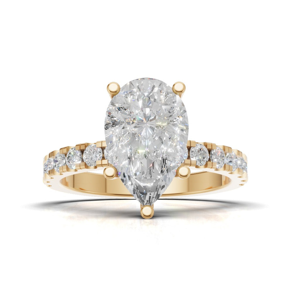 Corrente, 2ct pear lab grown diamond engagement ring, 2.0mm Pave, 5 Prongs, 18K yellow gold - view 4