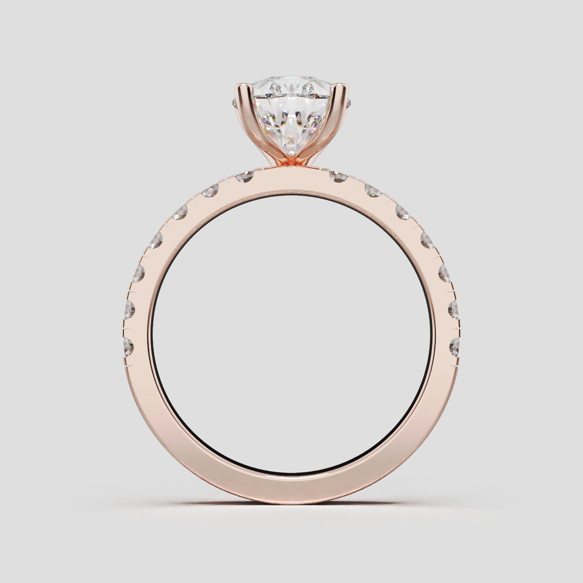 Corrente, 2ct pear lab grown diamond engagement ring, 2.0mm Pave, 5 Prongs, 18K rose gold - through finger