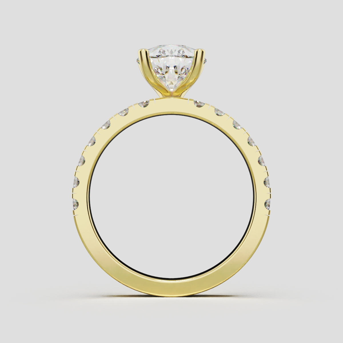 Corrente, 2ct pear lab grown diamond engagement ring, 2.0mm Pave, 5 Prongs, 18K yellow gold - through finger