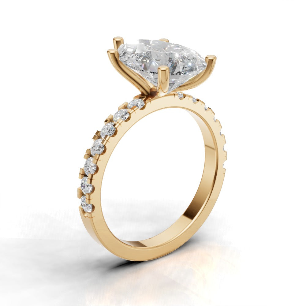Corrente, 3ct pear lab grown diamond engagement ring, 2.0mm Pave, 5 Prongs, 18K yellow gold - ne