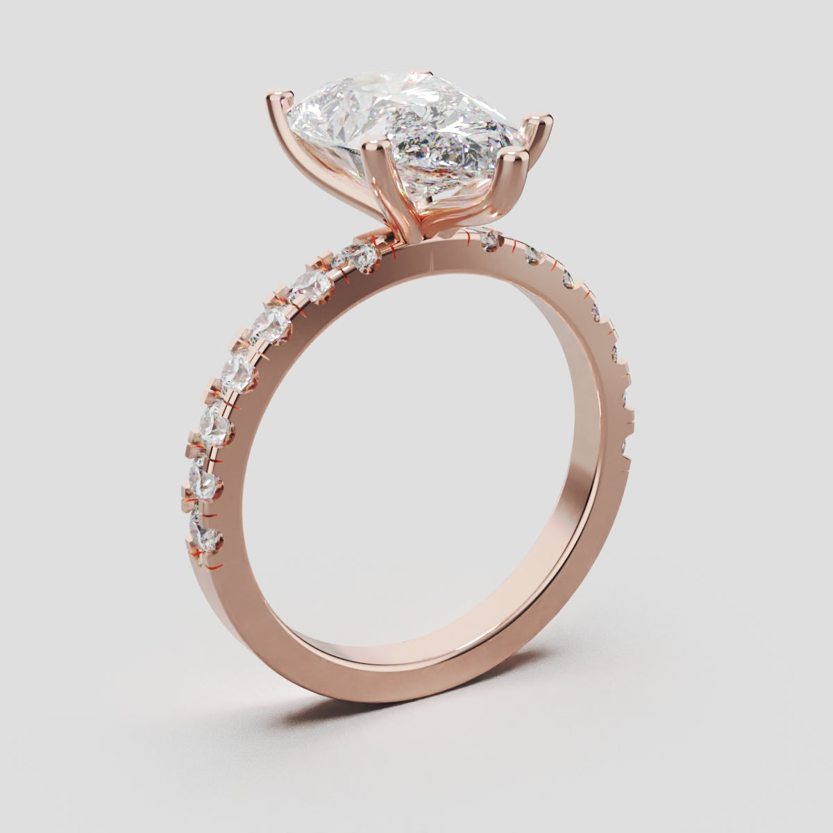 Corrente, 3ct pear lab grown diamond engagement ring, 2.0mm Pave, 5 Prongs, 18K rose gold - ne