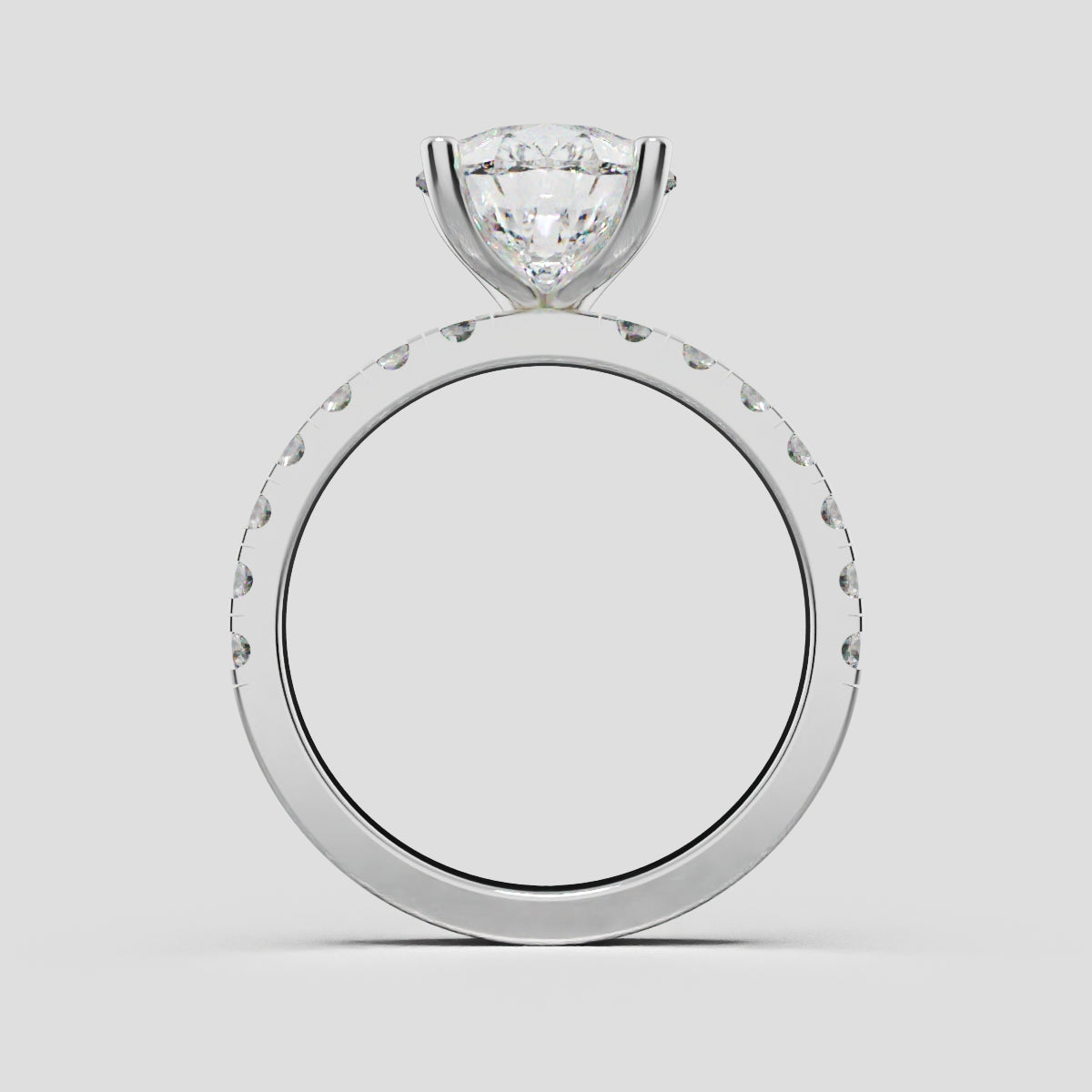 Corrente, 3ct pear lab grown diamond engagement ring, 2.0mm Pave, 5 Prongs, 18K white gold - through finger