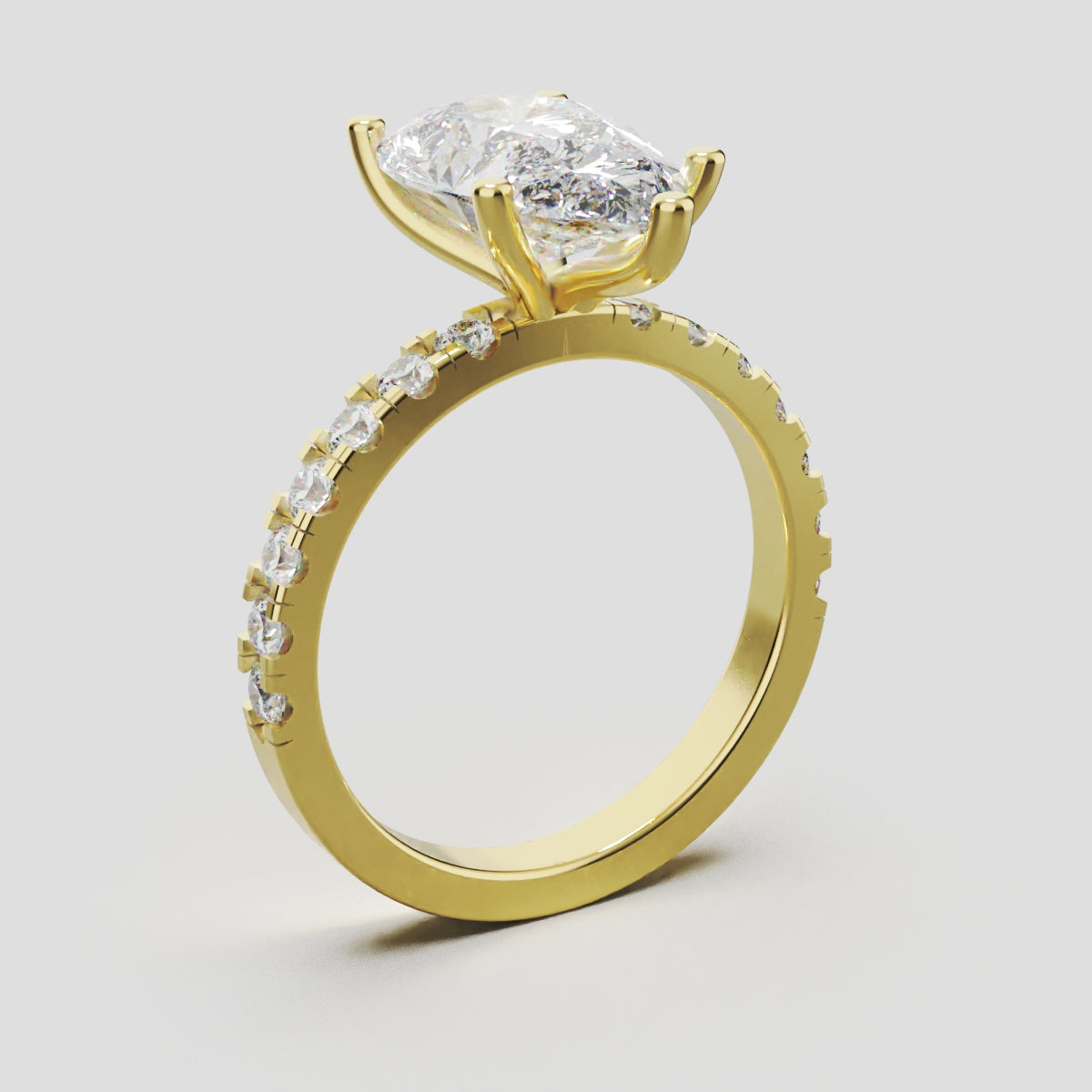 Corrente, 3ct pear lab grown diamond engagement ring, 2.0mm Pave, 5 Prongs, 18K yellow gold - ne