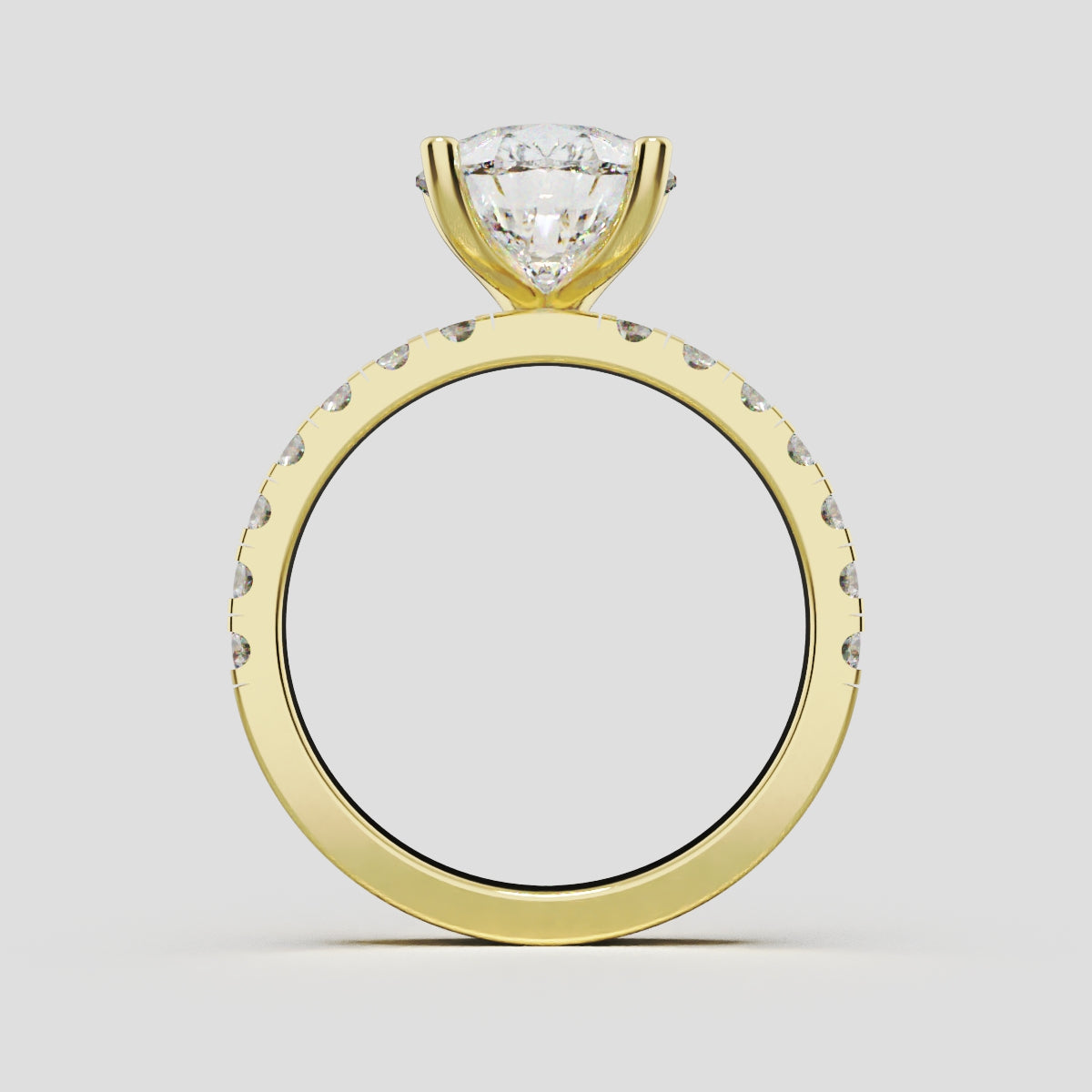 Corrente, 3ct pear lab grown diamond engagement ring, 2.0mm Pave, 5 Prongs, 18K yellow gold - through finger