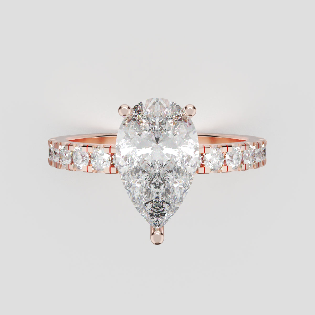 Alcova, 1.5ct pear lab grown diamond engagement ring, 2.0mm Pave, Hidden Halo, 18K rose gold - front view