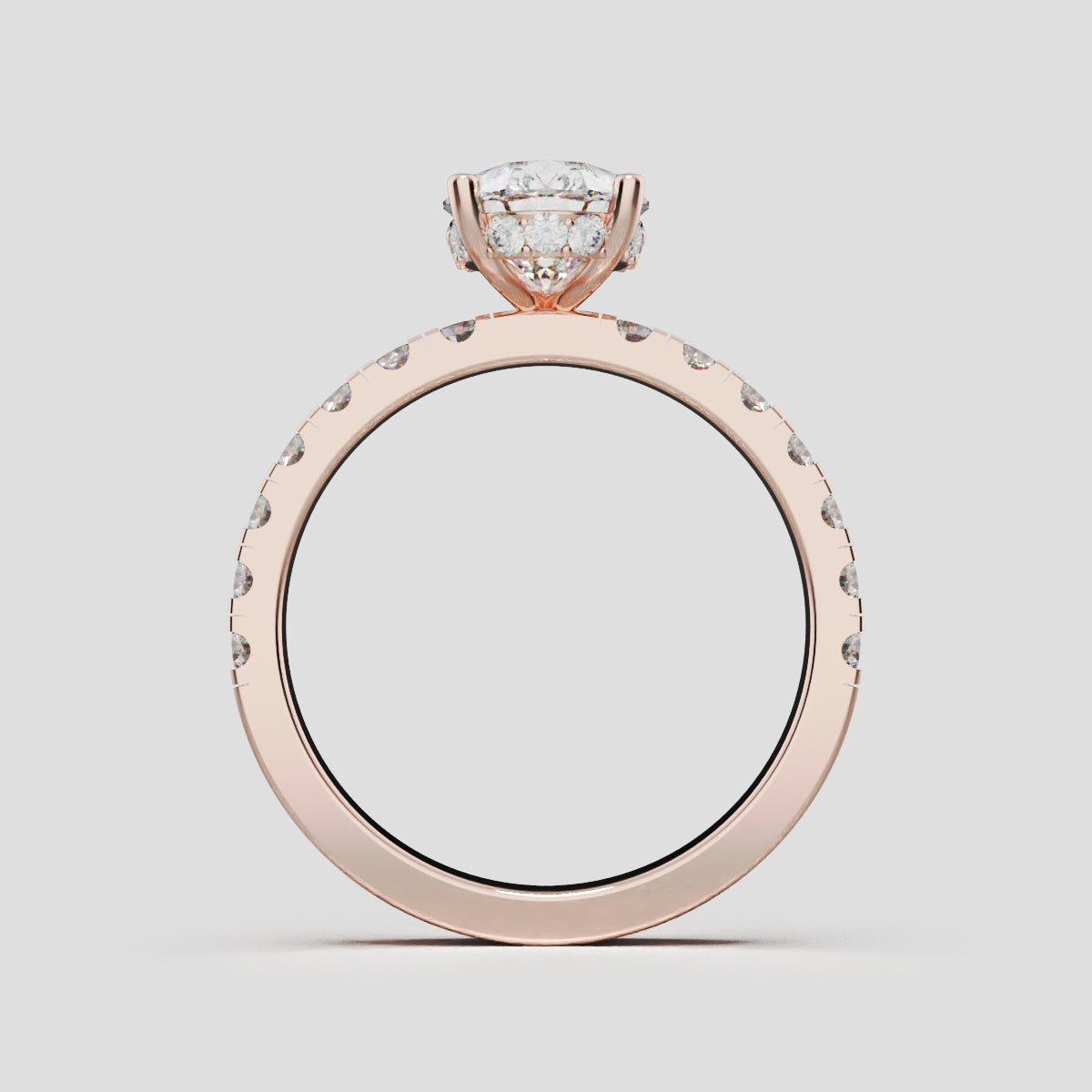 Alcova, 1.5ct pear lab grown diamond engagement ring, 2.0mm Pave, Hidden Halo, 18K rose gold - through finger