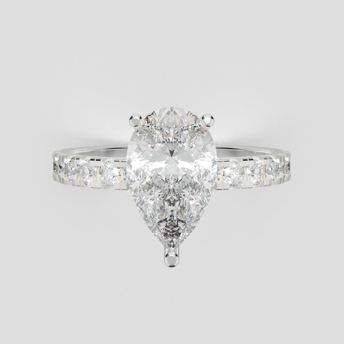 Alcova, 1.5ct pear lab grown diamond engagement ring, 2.0mm Pave, Hidden Halo, 18K white gold - front view