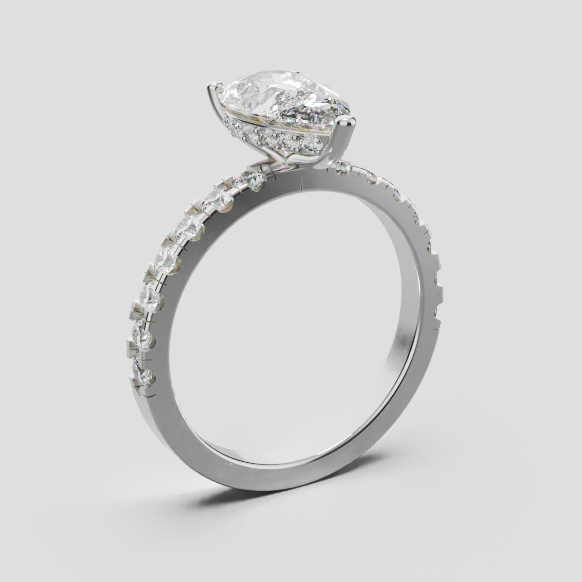 Alcova, 1.5ct pear lab grown diamond engagement ring, 2.0mm Pave, Hidden Halo, 18K white gold - ne