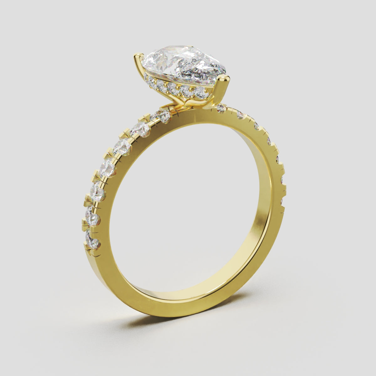 Alcova, 1.5ct pear lab grown diamond engagement ring, 2.0mm Pave, Hidden Halo, 18K yellow gold - ne