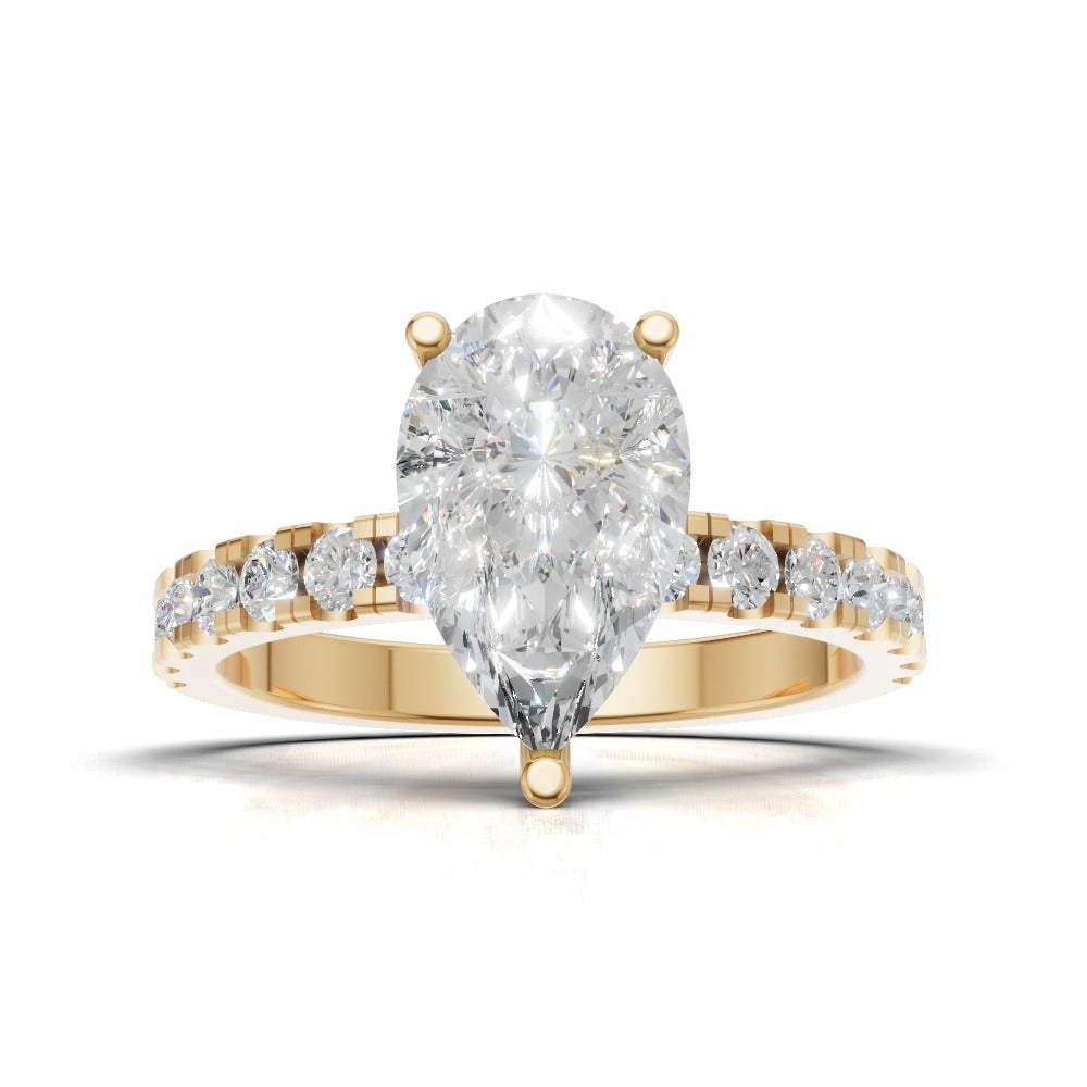 Alcova, 1.5ct pear lab grown diamond engagement ring, 2.0mm Pave, Hidden Halo, 18K yellow gold - view 4