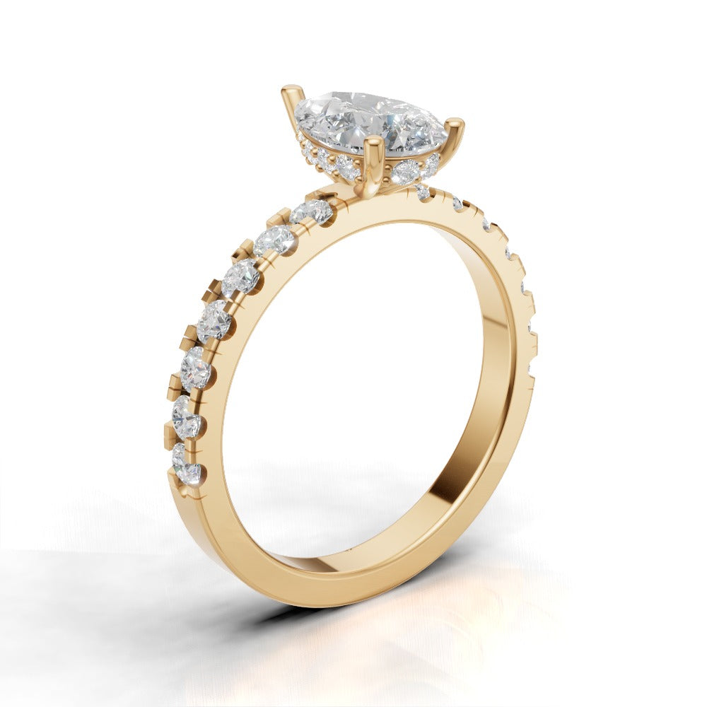 Alcova, 1ct pear lab grown diamond engagement ring, 2.0mm Pave, Hidden Halo, 18K yellow gold - ne