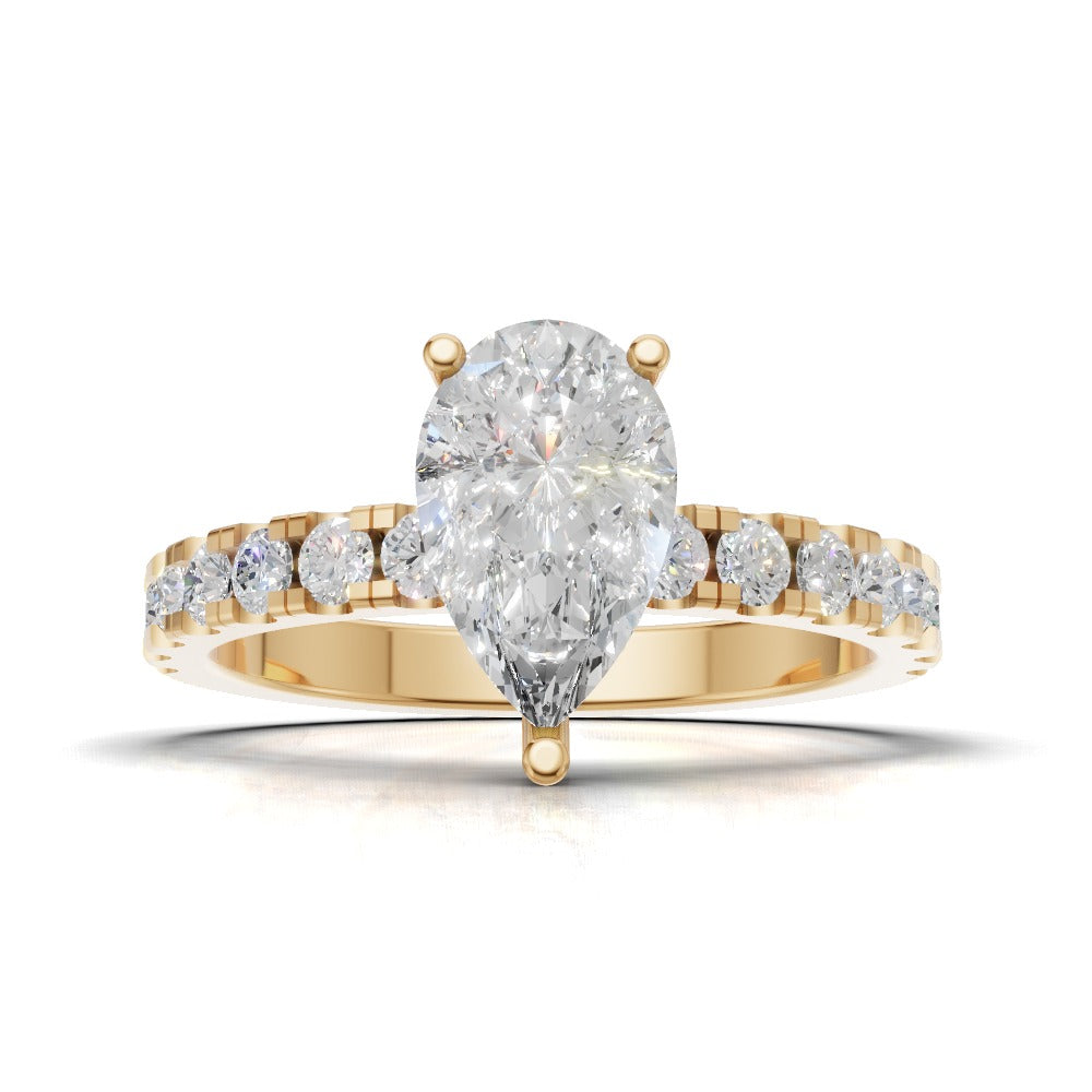 Alcova, 1ct pear lab grown diamond engagement ring, 2.0mm Pave, Hidden Halo, 18K yellow gold - view 4