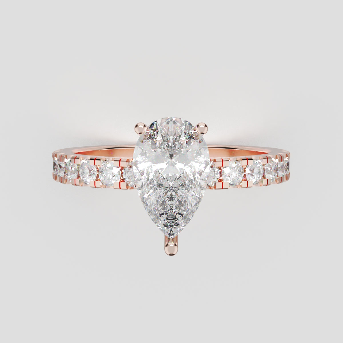 Alcova, 1ct pear lab grown diamond engagement ring, 2.0mm Pave, Hidden Halo, 18K rose gold - front view