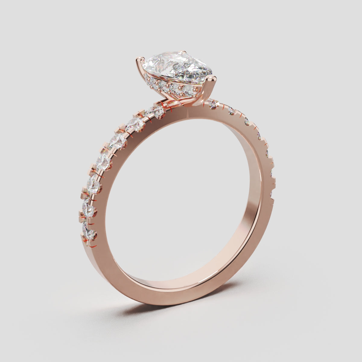 Alcova, 1ct pear lab grown diamond engagement ring, 2.0mm Pave, Hidden Halo, 18K rose gold - ne