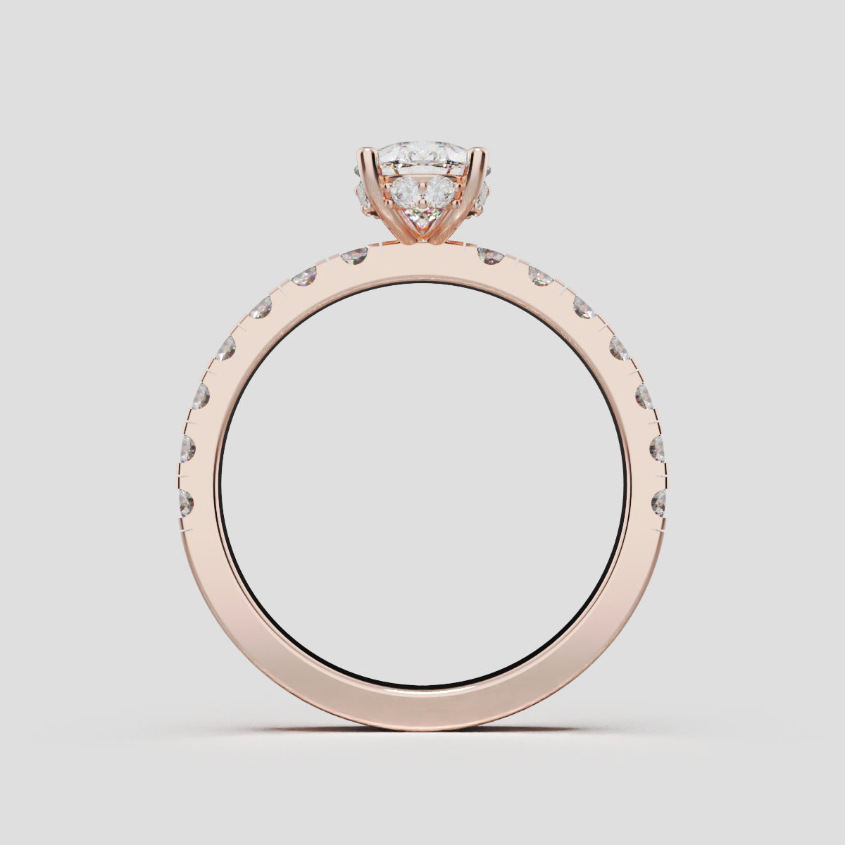 Alcova, 1ct pear lab grown diamond engagement ring, 2.0mm Pave, Hidden Halo, 18K rose gold - through finger