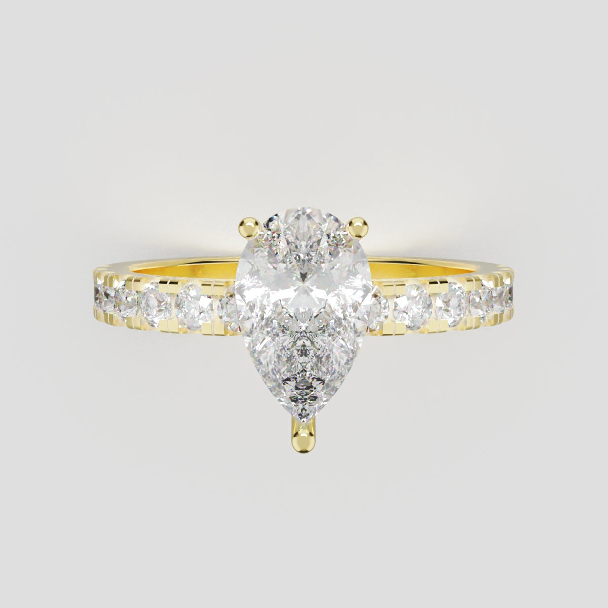 Alcova, 1ct pear lab grown diamond engagement ring, 2.0mm Pave, Hidden Halo, 18K yellow gold - front view