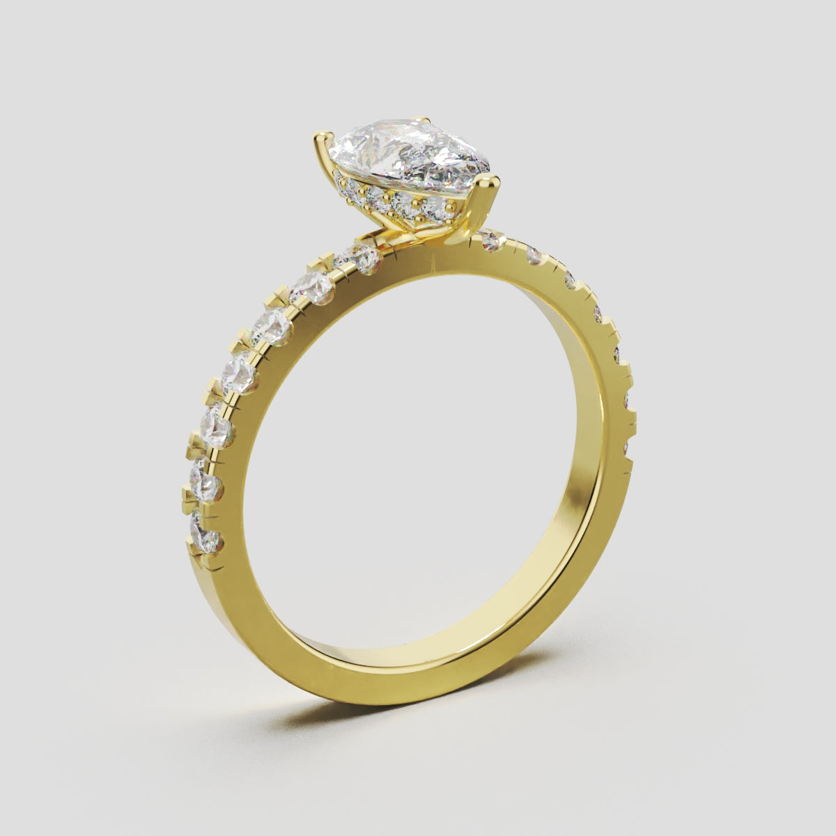 Alcova, 1ct pear lab grown diamond engagement ring, 2.0mm Pave, Hidden Halo, 18K yellow gold - ne