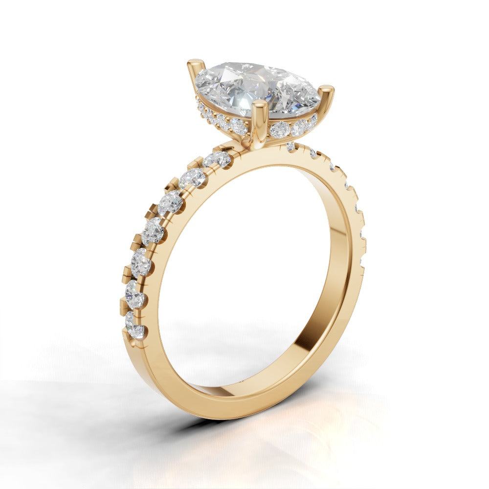 Alcova, 2ct pear lab grown diamond engagement ring, 2.0mm Pave, Hidden Halo, 18K yellow gold - ne