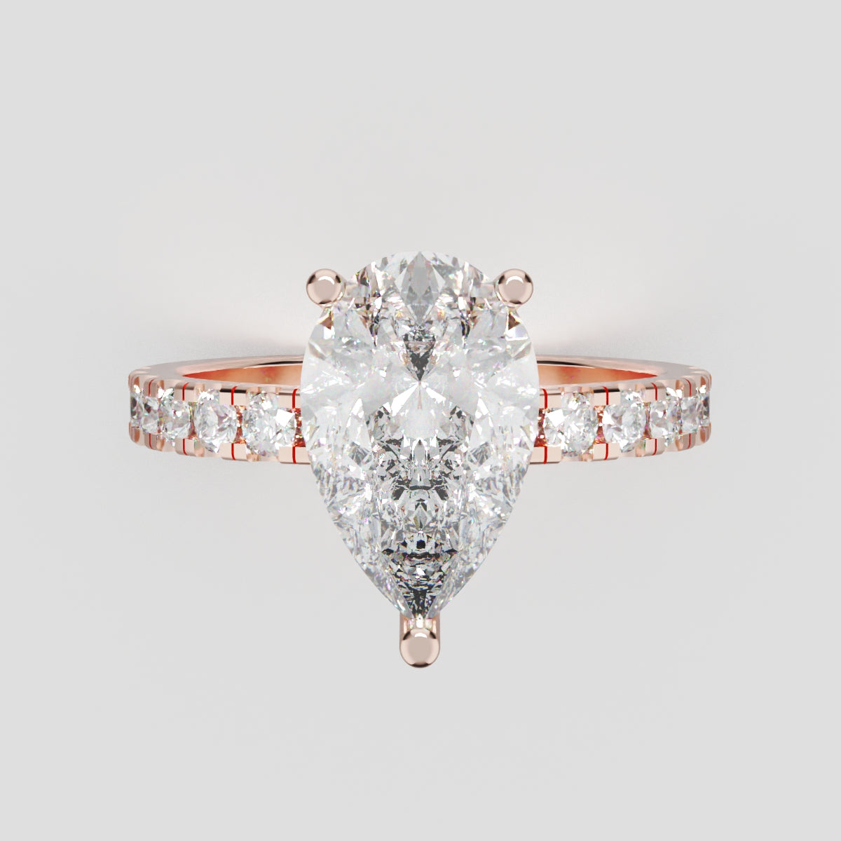 Alcova, 2ct pear lab grown diamond engagement ring, 2.0mm Pave, Hidden Halo, 18K rose gold - front view