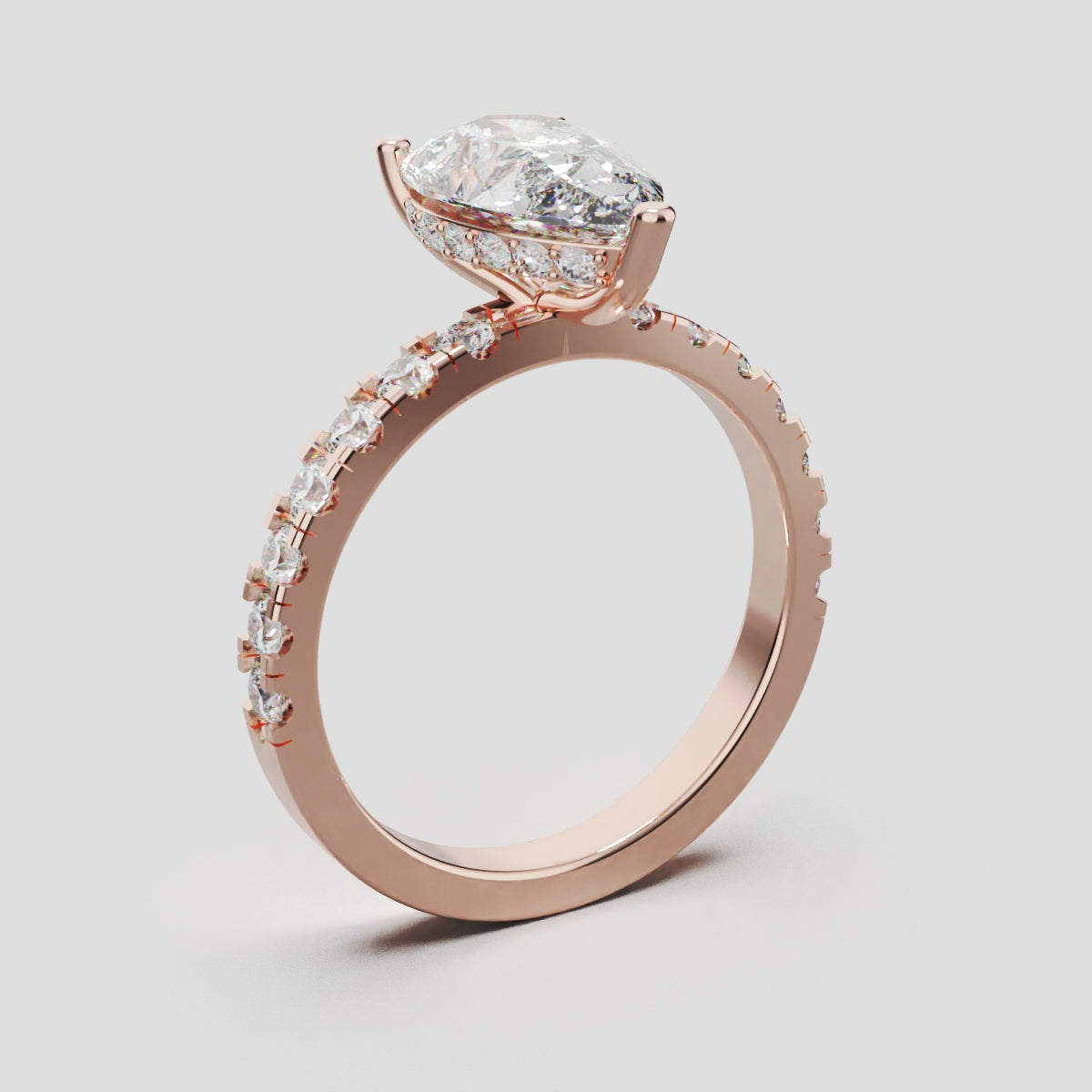 Alcova, 2ct pear lab grown diamond engagement ring, 2.0mm Pave, Hidden Halo, 18K rose gold - ne