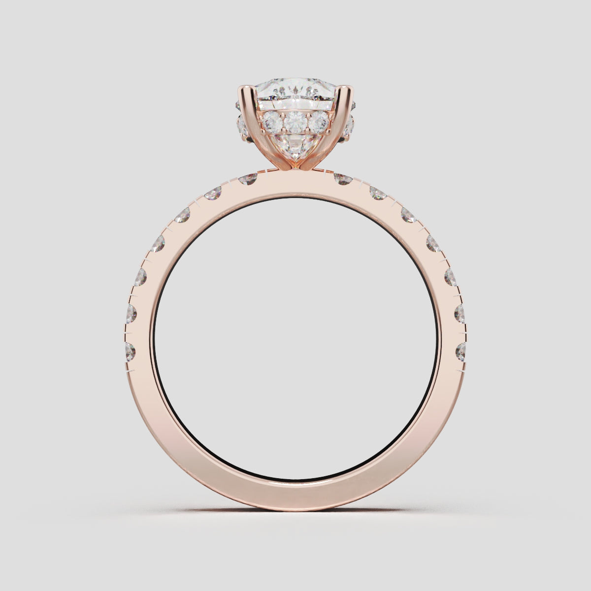 Alcova, 2ct pear lab grown diamond engagement ring, 2.0mm Pave, Hidden Halo, 18K rose gold - through finger