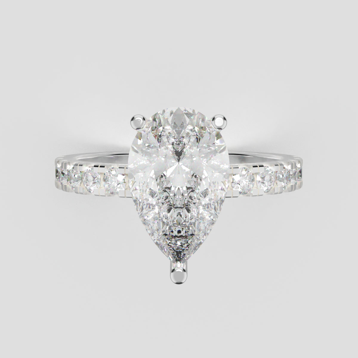 Alcova, 2ct pear lab grown diamond engagement ring, 2.0mm Pave, Hidden Halo, 18K white gold - front view