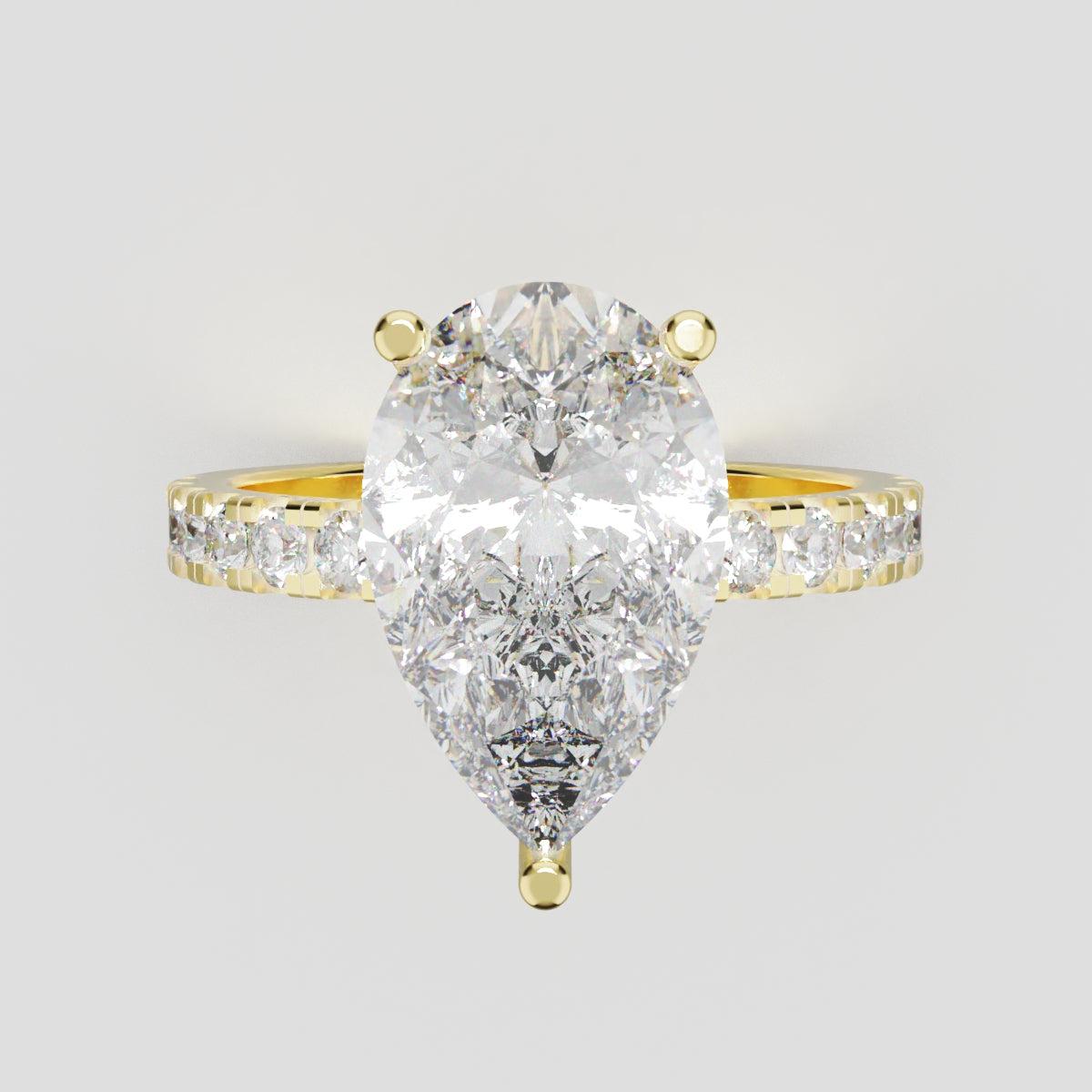Alcova, 3ct pear lab grown diamond engagement ring, 2.0mm Pave, Hidden Halo, 18K yellow gold - front view