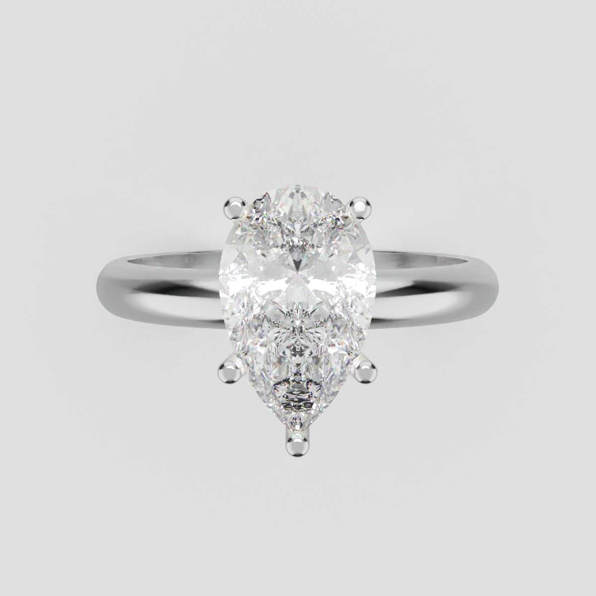 Cinque Punte, 1.5ct pear lab grown diamond engagement ring, Plain Sides, 5 Prongs, 18K white gold - front view