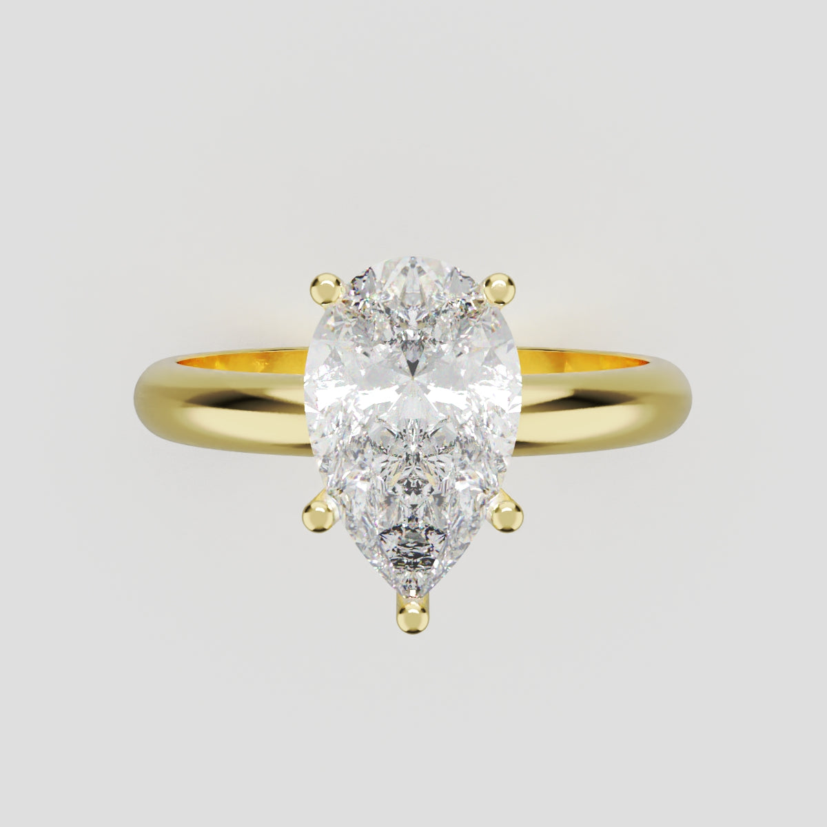 Cinque Punte, 1.5ct pear lab grown diamond engagement ring, Plain Sides, 5 Prongs, 18K yellow gold - front view