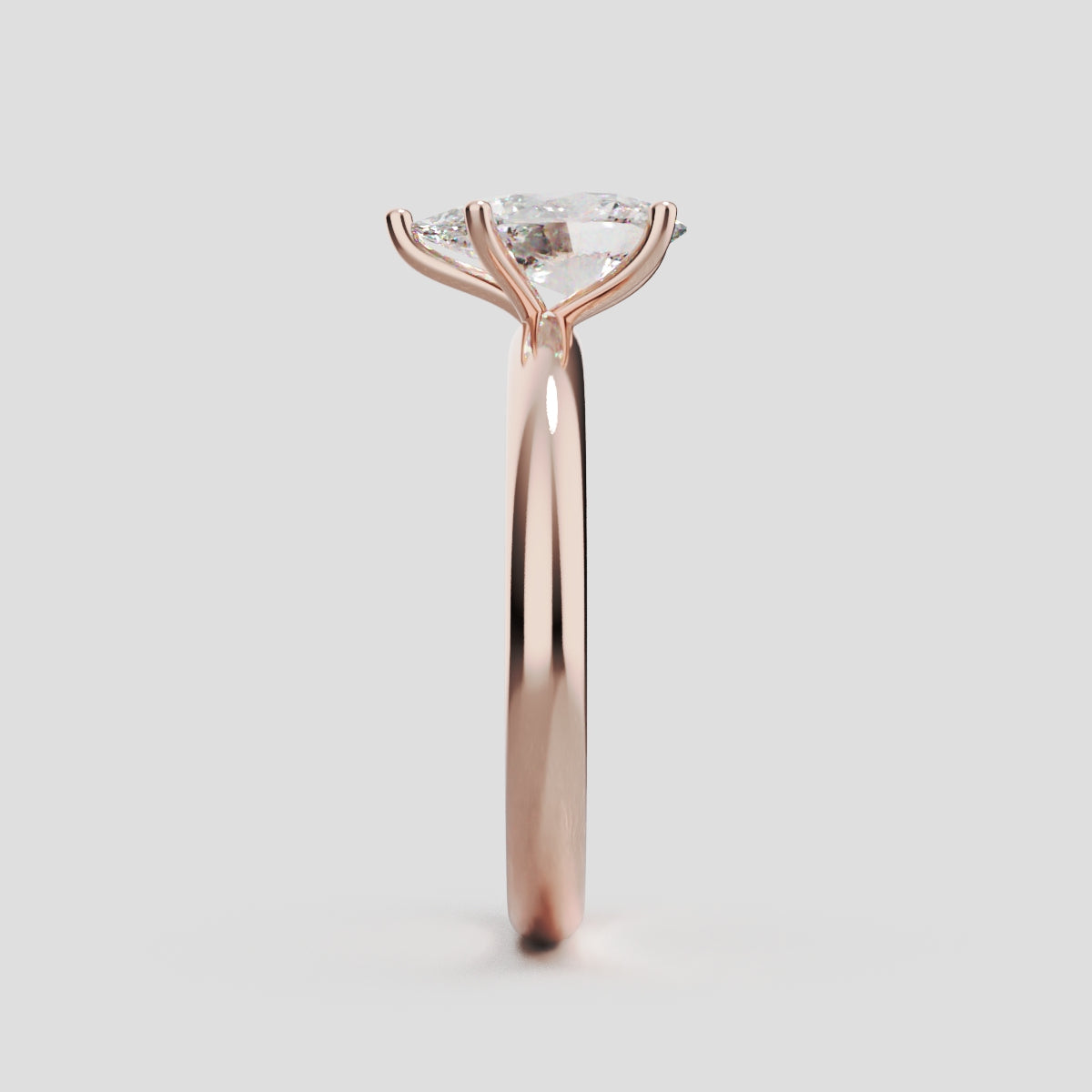 Cinque Punte, 1ct pear lab grown diamond engagement ring, Plain Sides, 5 Prongs, 18K rose gold - side view