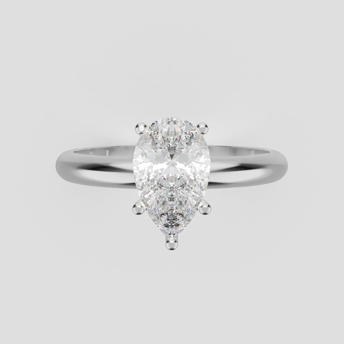 Cinque Punte, 1ct pear lab grown diamond engagement ring, Plain Sides, 5 Prongs, 18K white gold - front view