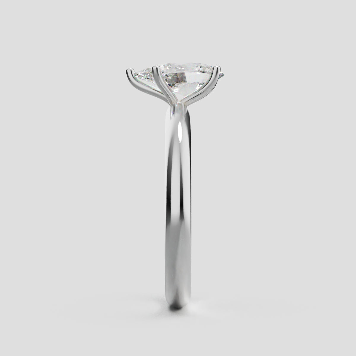 Cinque Punte, 1ct pear lab grown diamond engagement ring, Plain Sides, 5 Prongs, 18K white gold - side view