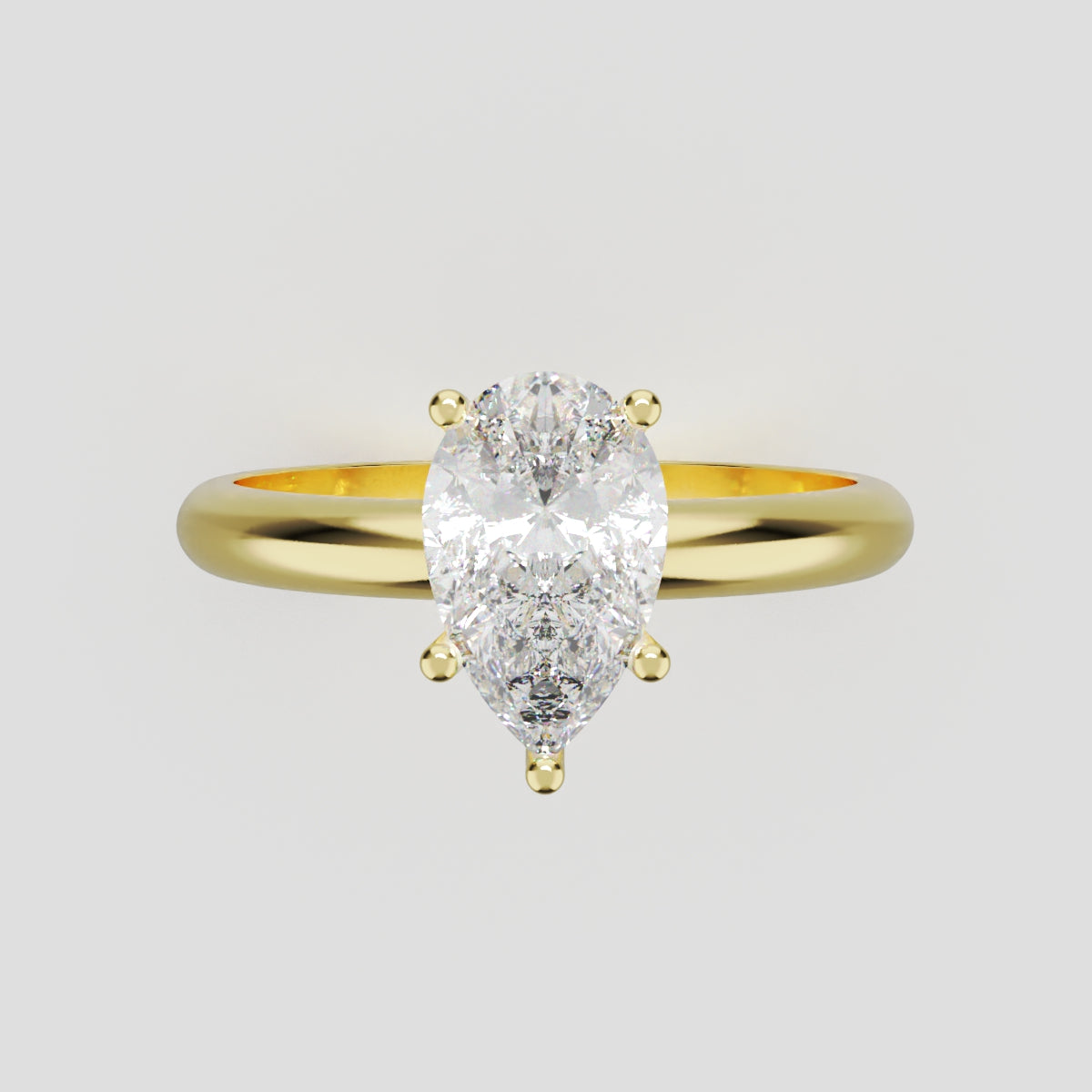 Cinque Punte, 1ct pear lab grown diamond engagement ring, Plain Sides, 5 Prongs, 18K yellow gold - front view