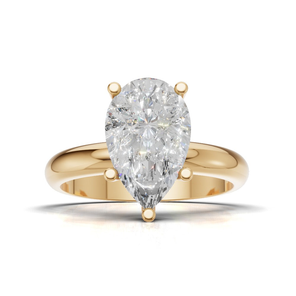 Cinque Punte, 2ct pear lab grown diamond engagement ring, Plain Sides, 5 Prongs, 18K yellow gold - view 4