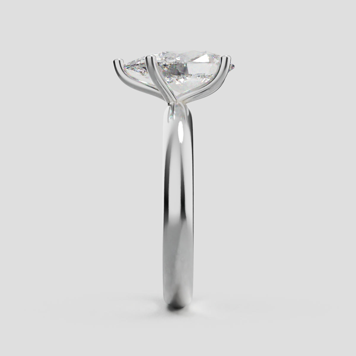 Cinque Punte, 2ct pear lab grown diamond engagement ring, Plain Sides, 5 Prongs, 18K white gold - side view