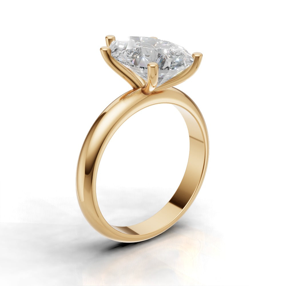 Cinque Punte, 3ct pear lab grown diamond engagement ring, Plain Sides, 5 Prongs, 18K yellow gold - ne