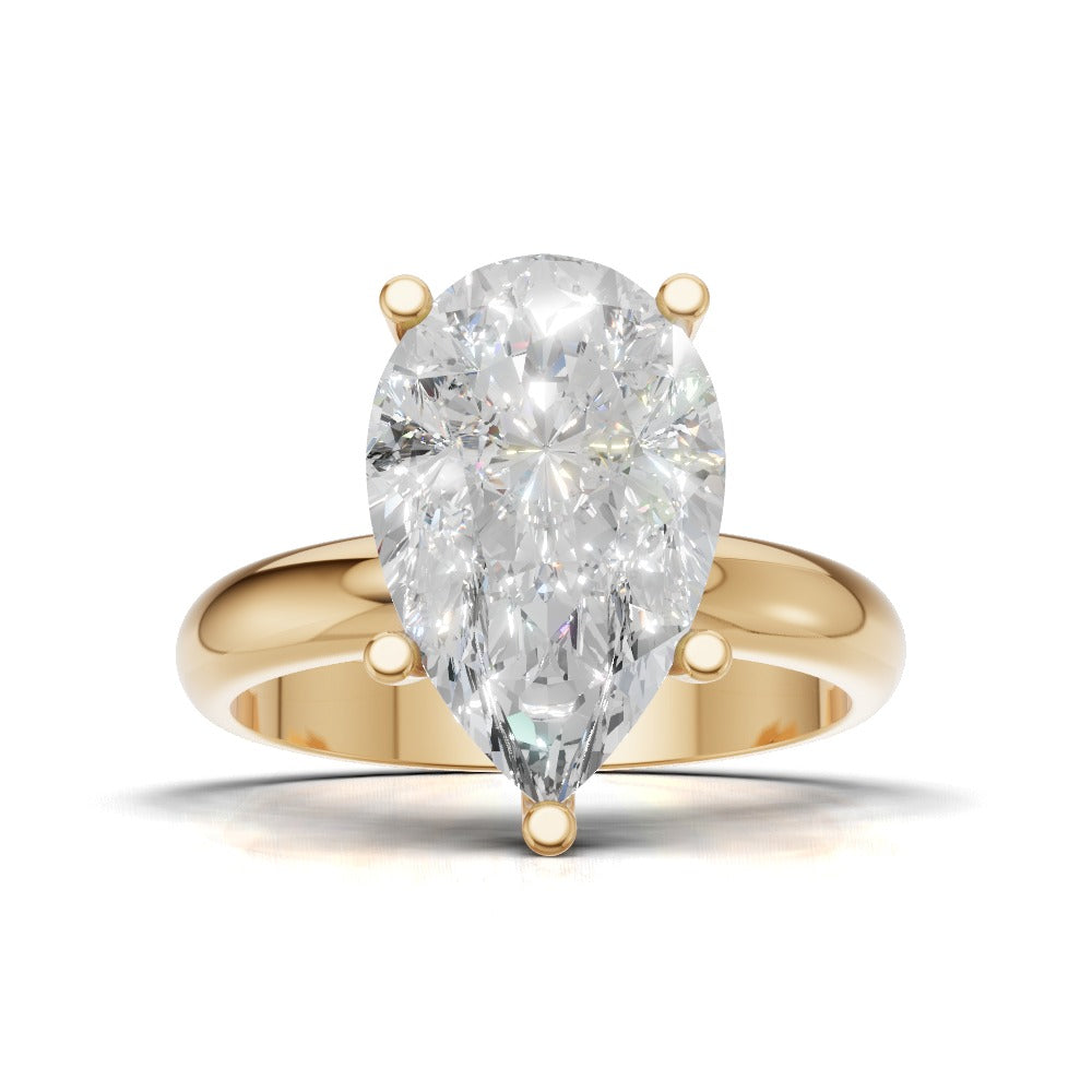 Cinque Punte, 3ct pear lab grown diamond engagement ring, Plain Sides, 5 Prongs, 18K yellow gold - view 4