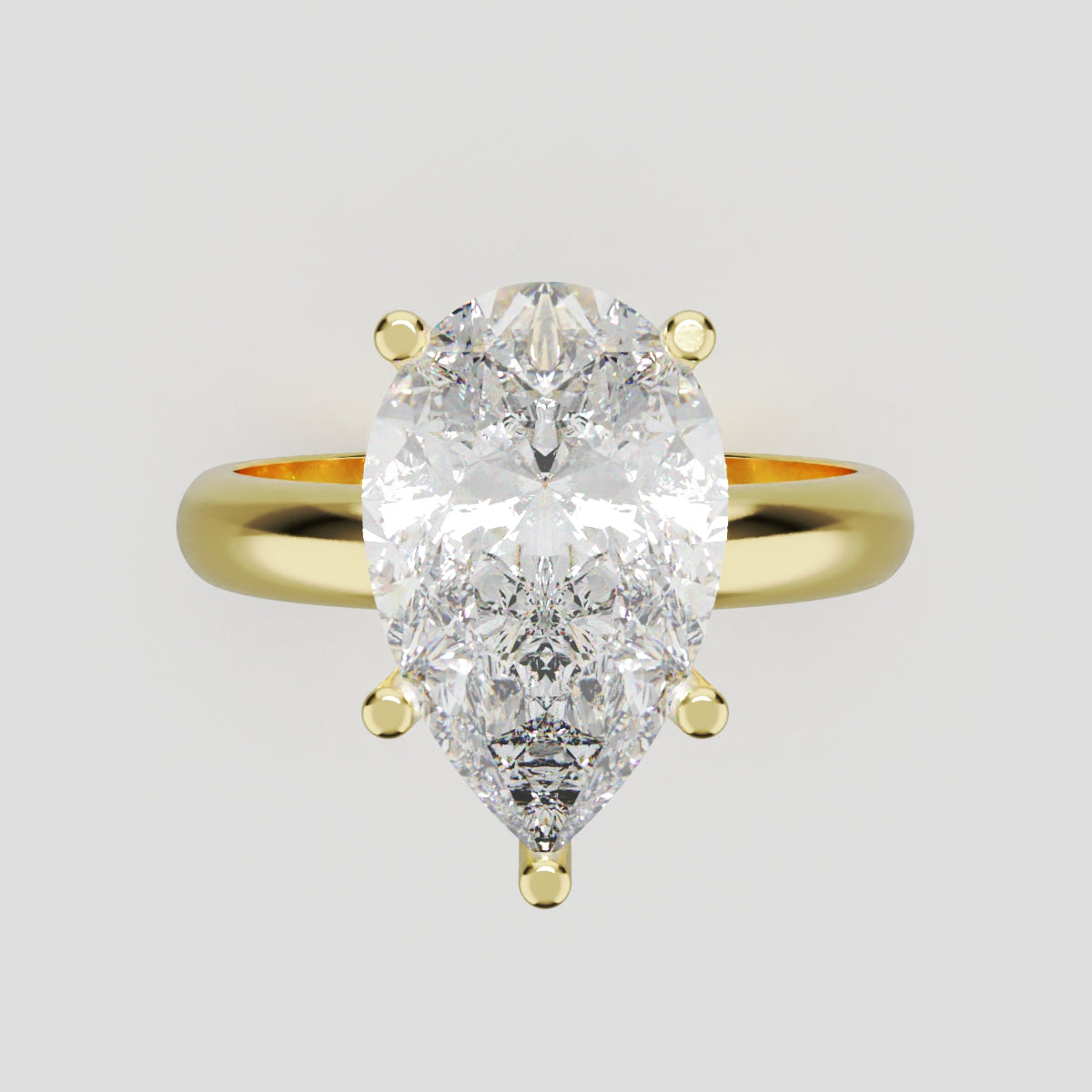 Cinque Punte, 3ct pear lab grown diamond engagement ring, Plain Sides, 5 Prongs, 18K yellow gold - front view