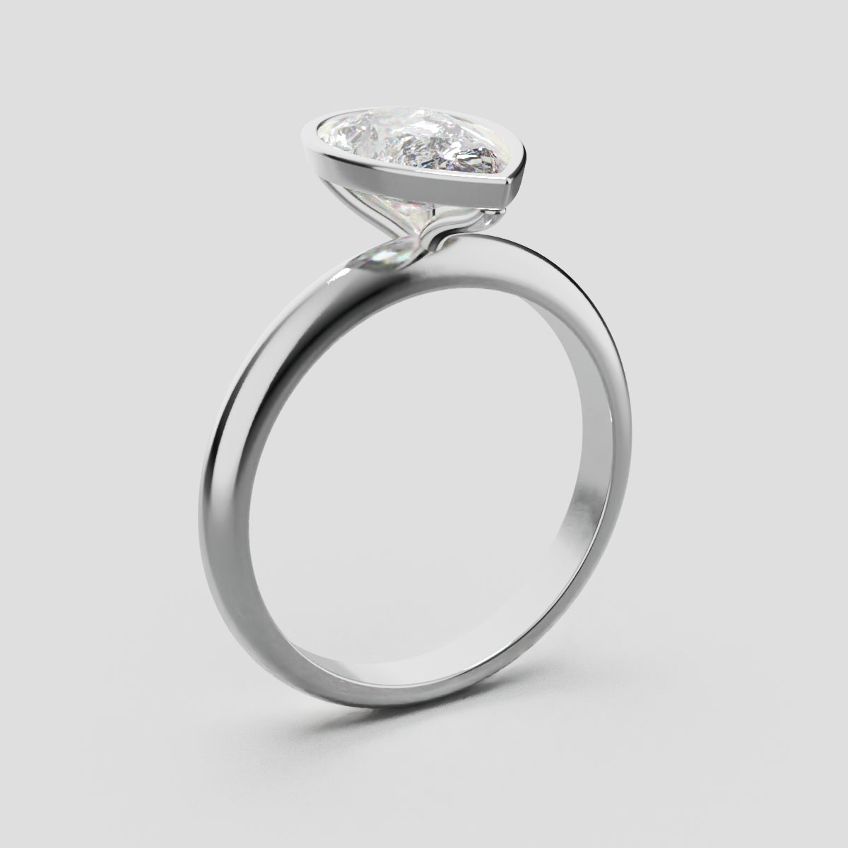 Scudo, 1.5ct pear lab grown diamond engagement ring, Bezel, 18K white gold - ne