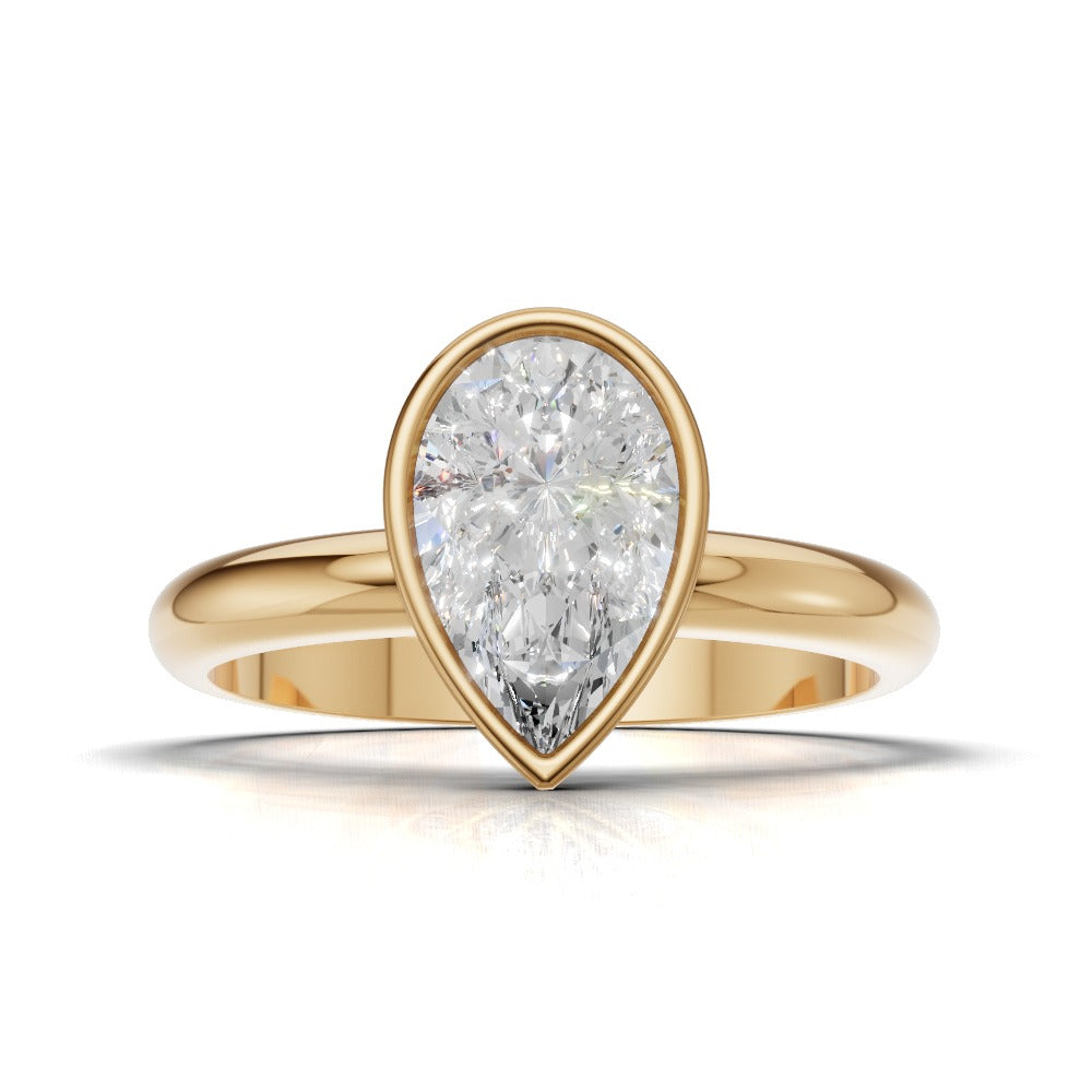 Scudo, 1ct pear lab grown diamond engagement ring, Bezel, 18K yellow gold - view 4