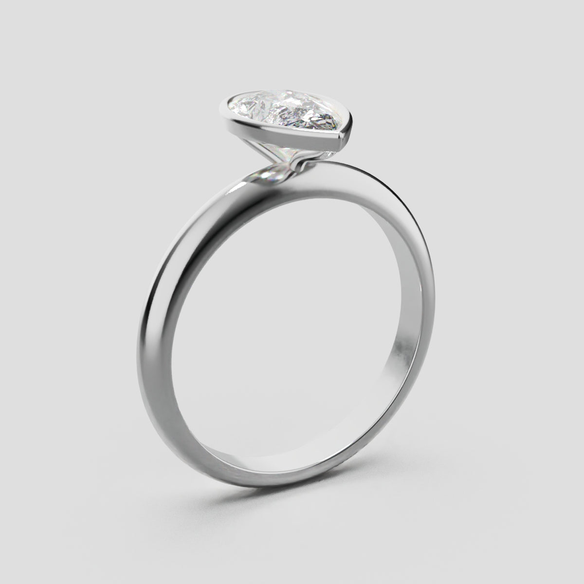 Scudo, 1ct pear lab grown diamond engagement ring, Bezel, 18K white gold - ne